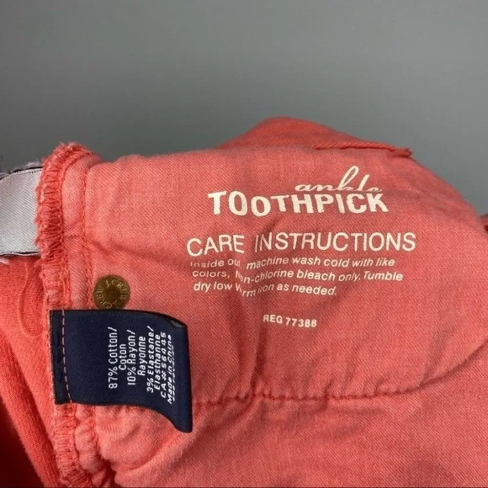 J Crew Pink Orange Denim Toothpick Ankle Skinny Jeans 27
